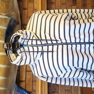 Helly Hansen Navy Blue White Striped Sweatshirt Zipper Front Sz Large 2 Pockets